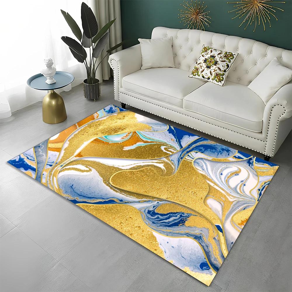 3D Colour Splendid Gold Nordic Marble Carpet Rug for Home Living Room Bedroom Sofa Doormat Decor,kid Area Rug Non-slip Floor Mat