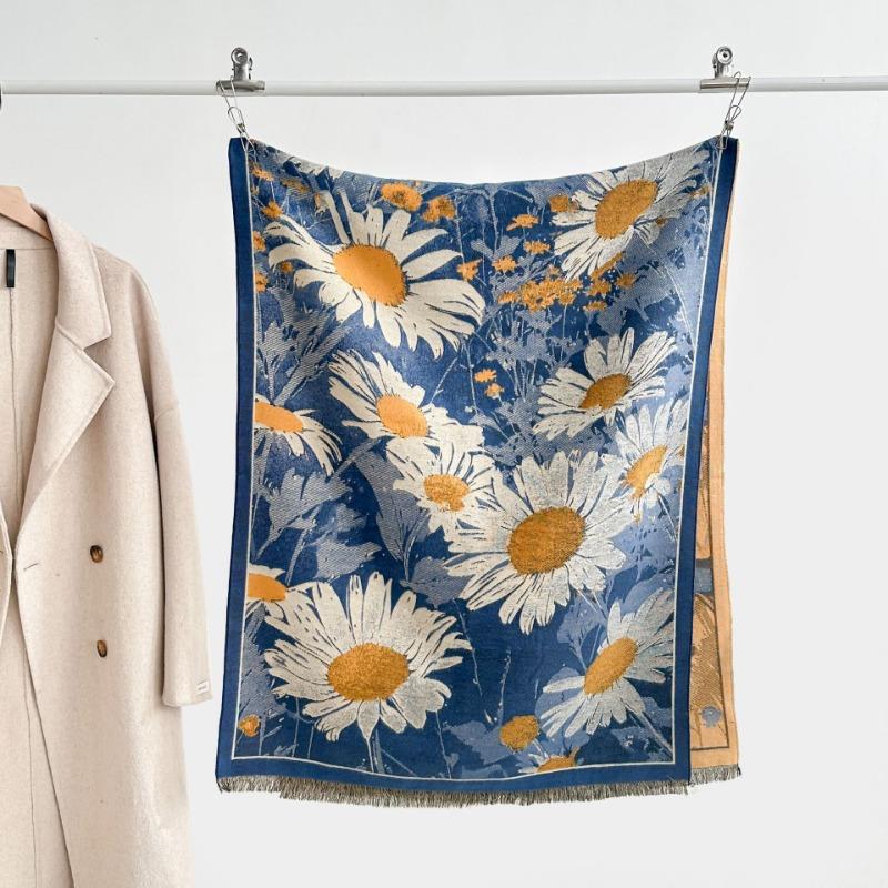 Autumn and winter new double-sided color oil painting series imitation cashmere thickened warm scarf women's air conditioner shawl