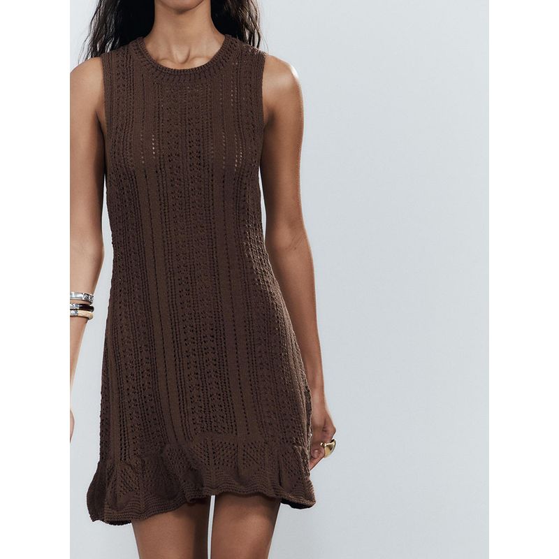 Za2025 Summer New Women clothes Fashion Temperament Minimalist Sleeveless round Neck Knitted dress 6236012 700