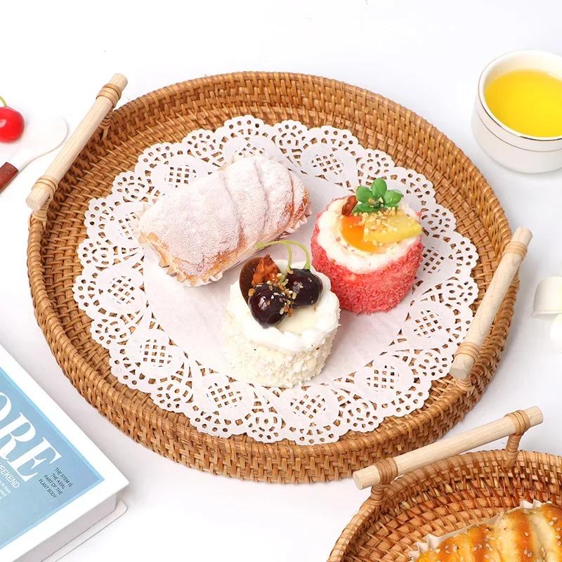 Vine Weaving Fruit Basket Cake Plate Vine Weaving Tray Home Living Room Bread Bamboo Weaving Basket Storage Plate