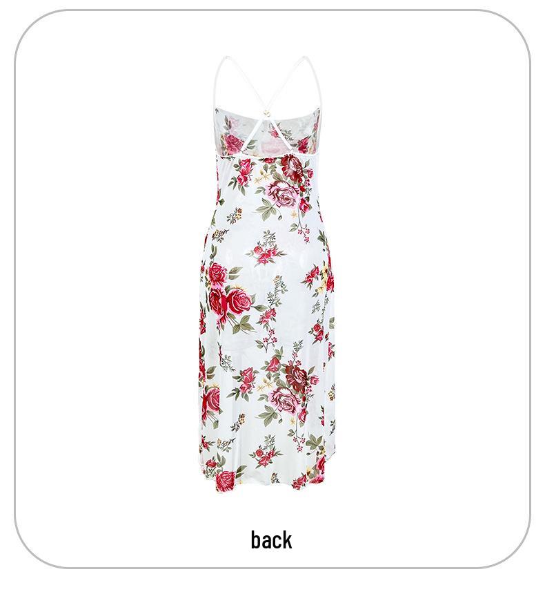 Elegant Rose Mesh Nightgown: Sexy, See-through, Slimming Camisole with Beautiful Cross-back Design