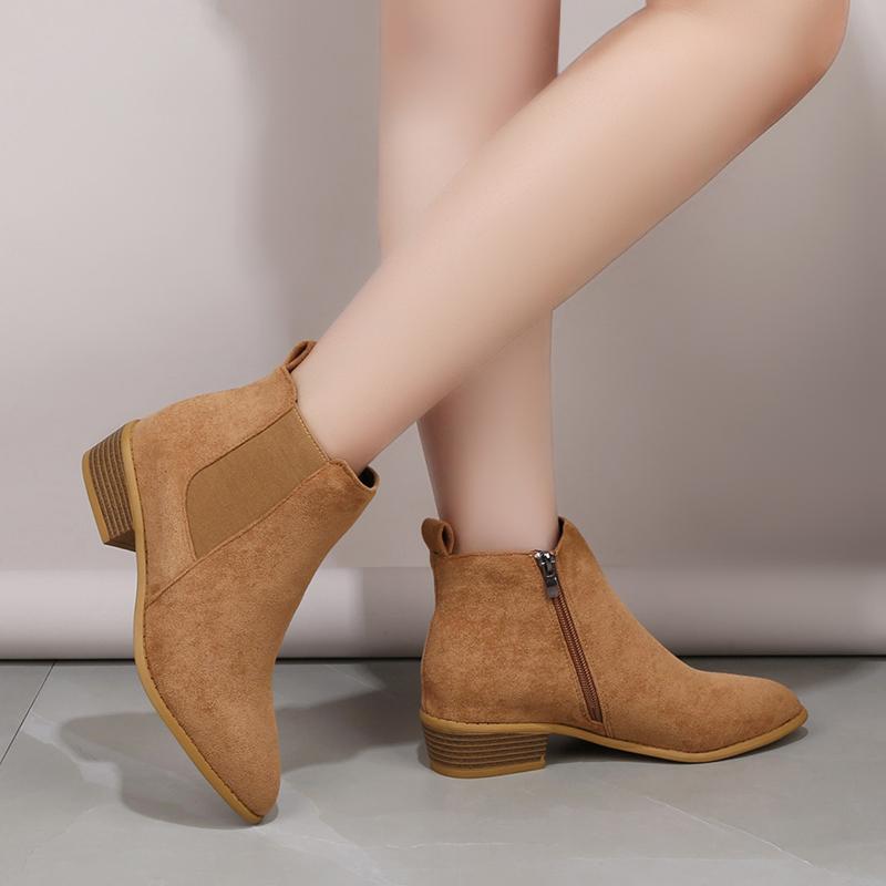 Autumn Ankle Boot for Women Suede Leather Elastic Patchwork Zipper Short Boots Fashion Pointed Casual Chelsea Boots Botas Mujer