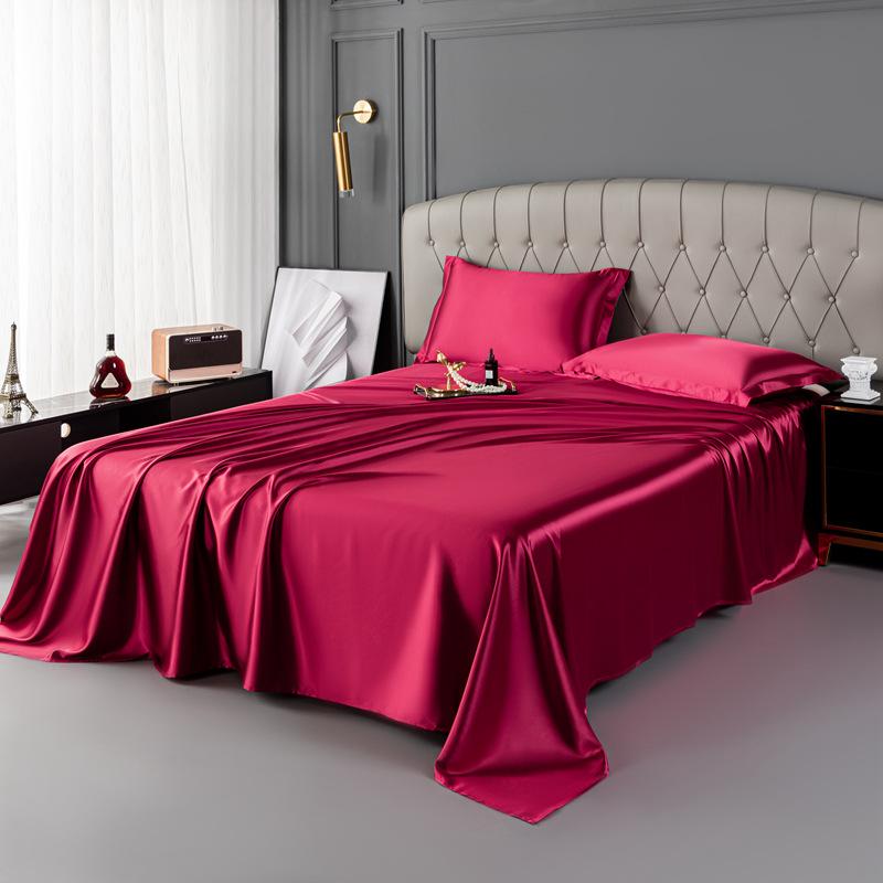 Luxury Natural Mulberry Silk Double Bed Sheet Set Stain High-End King Size Bedsheet Sets Home Solid Color Soft Smooth Bed Cover
