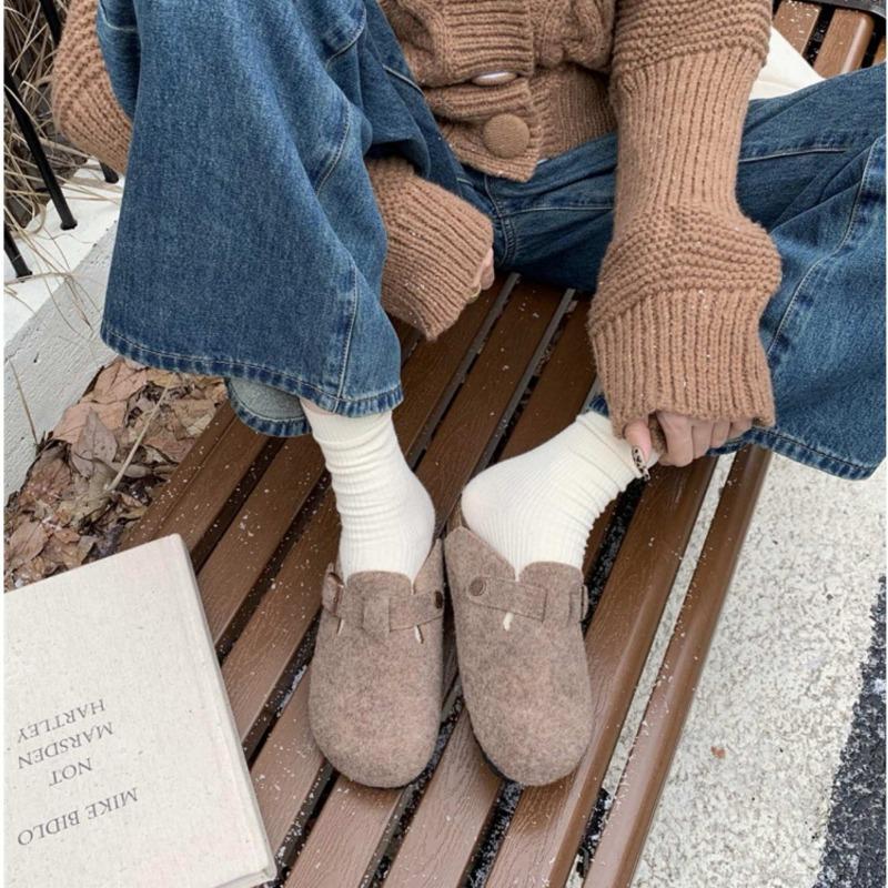 Baotou Half Slippers Woolen Slippers Women's Winter Wear New Thick-bottomed Velvet Woolen Cotton Mop