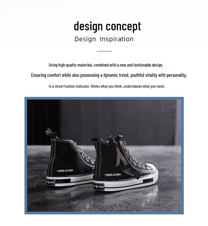 Hong Kong Style High-Top Canvas Shoes: Japanese Retro Zipper Trendy Workwear for Men