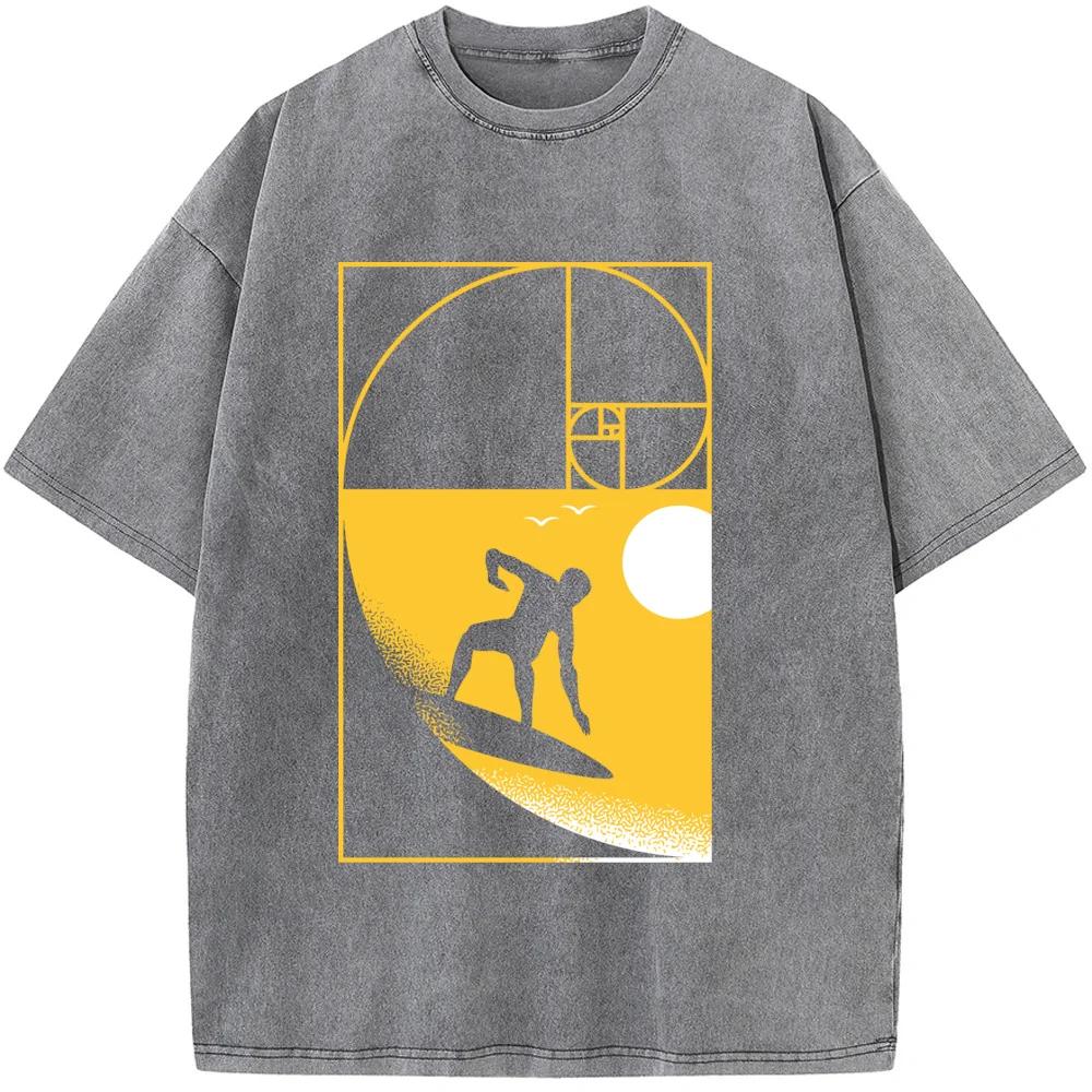 Math Geometry Surfing Unisex Washed TShirt Novelty Cotton Summer ONeck Bleached Tshirt Funny Casual Loose Bleach Tops S
