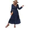 Fall Winter Spring Style Lantern Sleeve Patchwork Women's Dress