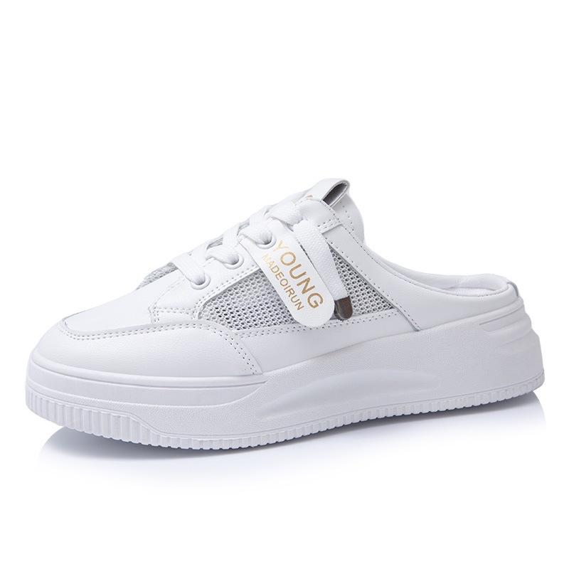 2025 new summer half-drag little white women's shoes wear lazy ins mesh bag head fashion thick-soled cool slippers
