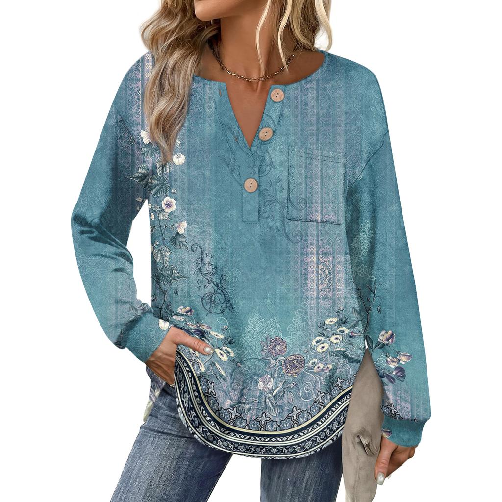 Women's Retro Printed Fashionable Long-sleeved Top