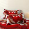 3 Pieces Romantic Red Heart Red Rose Duvet Cover Set, Diamond Golden Frame White Red Stripe Floral Print Bedding