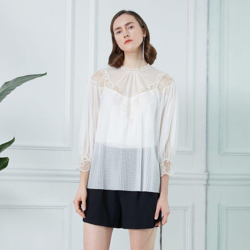 

Obeg Spring/Summer Temperamental Minority Lace Chiffon Shirt Rice White 165/M/38