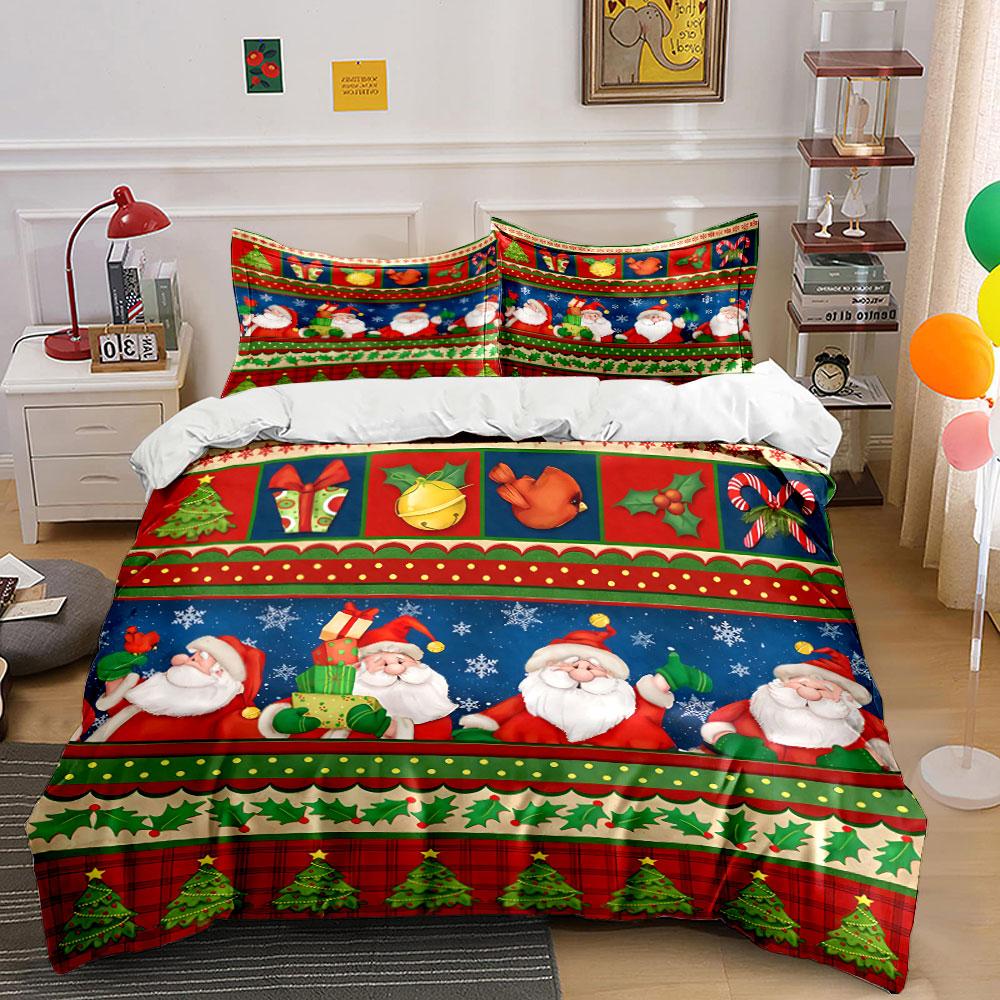 Santa and Christmas Pattern Set Bedding Duvet Cover Set Duvet Cover Pillowcases (1*Duvet Cover 2*Pillowcases, Without Duvet Insert)