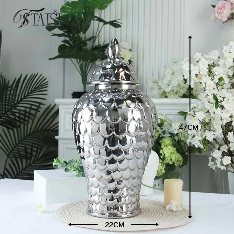 Ceramic General Jar Porcelain Handicrafts Geometric Golden Jar Storage Tank Flower Vase Home Decoration Accessories