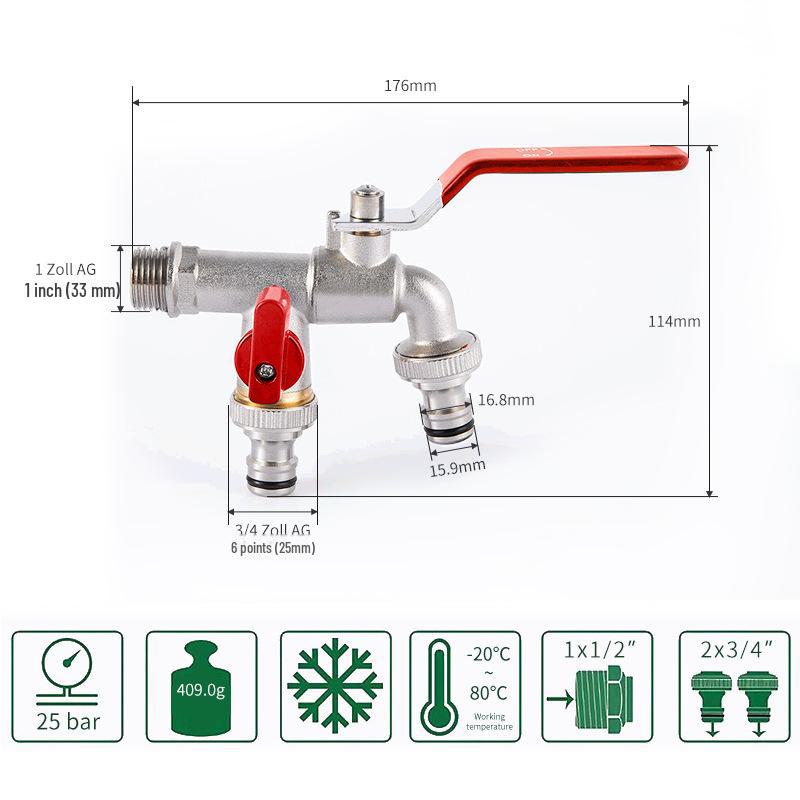 Outdoor Double-Control Brass Faucet for Kitchen and Garden