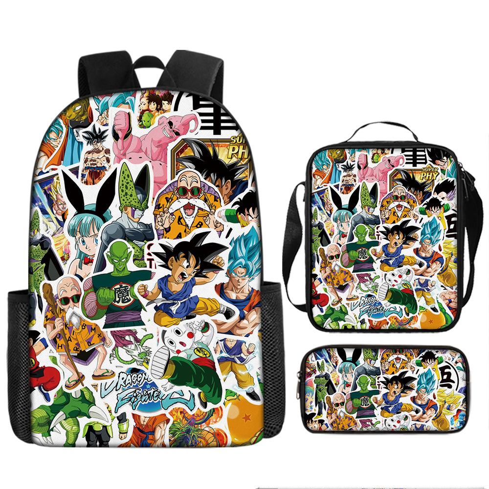 New animation cartoon dragon ball backpack, primary and secondary school schoolbag, satchel, shoulder bag, pencil case three-piece set