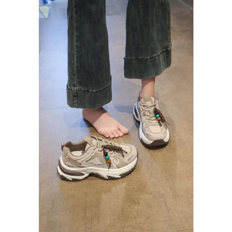 thick-soled double lace-up shoes versatile sneakers women's autumn new small slim mesh shoes