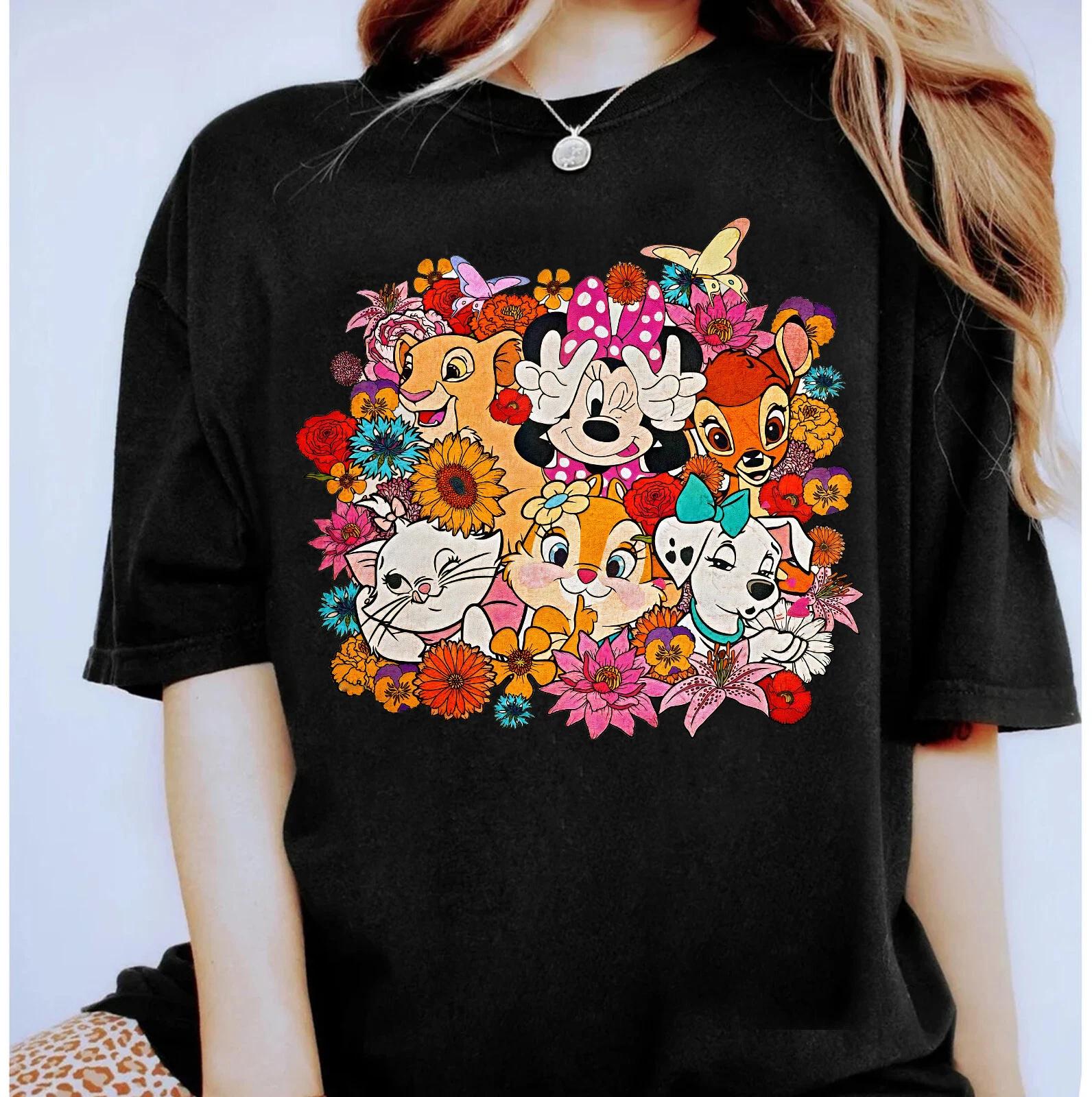 

Disney Minnie Mouse Marie Chip Nala Faline Floral Unisex Adult Kid Shirt XL