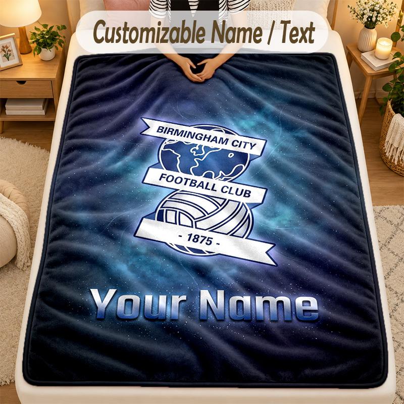 Flannel BlanketBIRMINGHAM CITY Football Custom Name Text Personalized Soft Warm Throw Blanket Home Decor Gift
