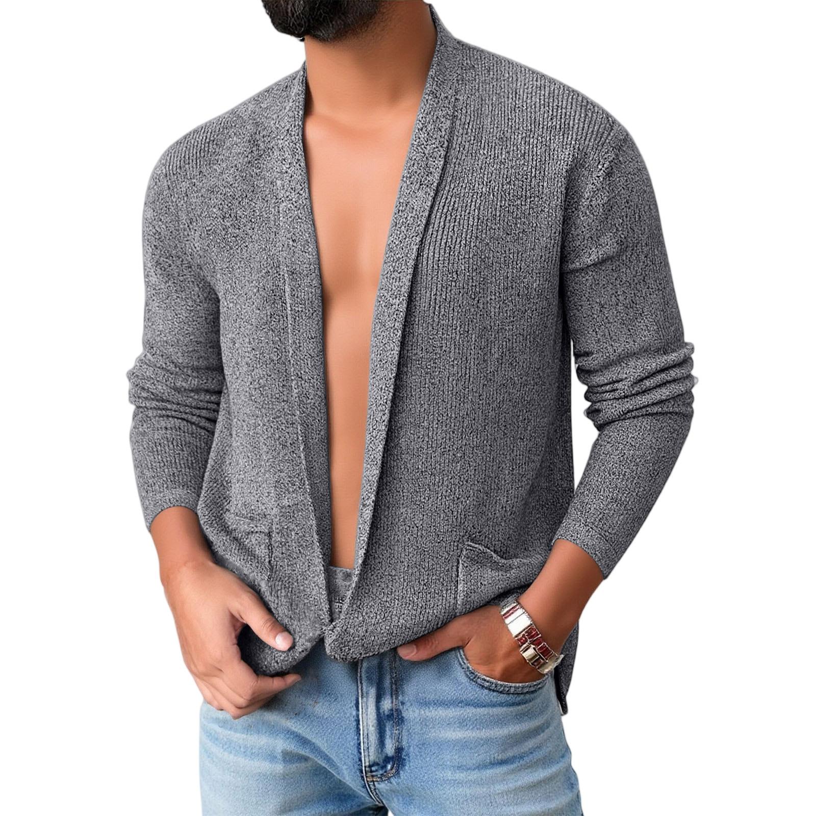

Мужской Трендовый Однотонный Вязаный Кардиган С отложным воротником Свитер Пальто XXXL
