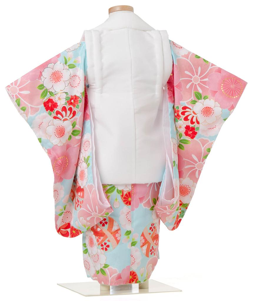 Kimono 3 Years Old Cloth Set Girls Kyoto Hanahime Mari 4 Light Blue Kimono White Cloth Coat Embroidered Sakura Mari Full Set Shichi-Go-San