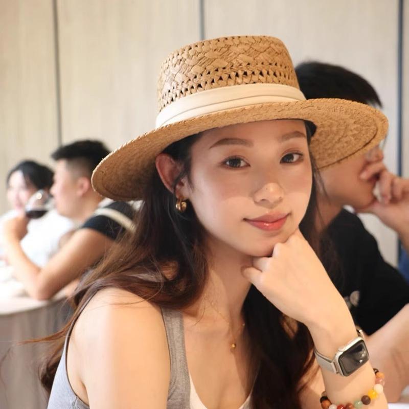 Lace Bow Straw Hat Women's Summer French Large Brim Sunscreen Hat Seaside Beach Vacation Sun Hat