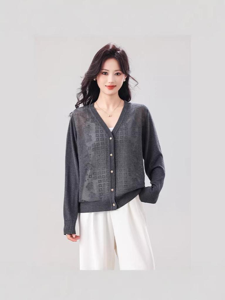 2026 Spring/Summer Korean Style Plus Size Women's Hollow Knit Cardigan Sweater