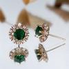 Luxury Female White Green Round Zircon Stone Wedding Jewelry Vintage Gold Color Stud Earrings For Women