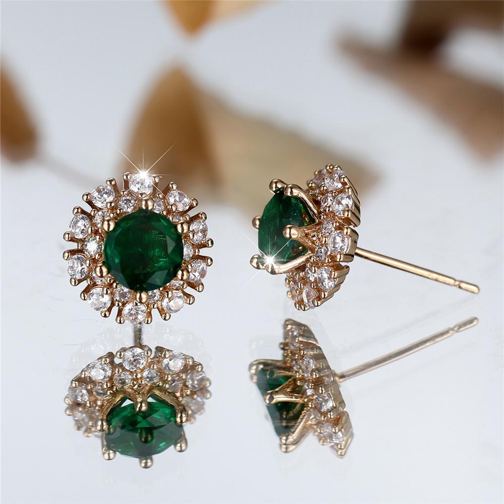 Luxury Female White Green Round Zircon Stone Wedding Jewelry Vintage Gold Color Stud Earrings For Women