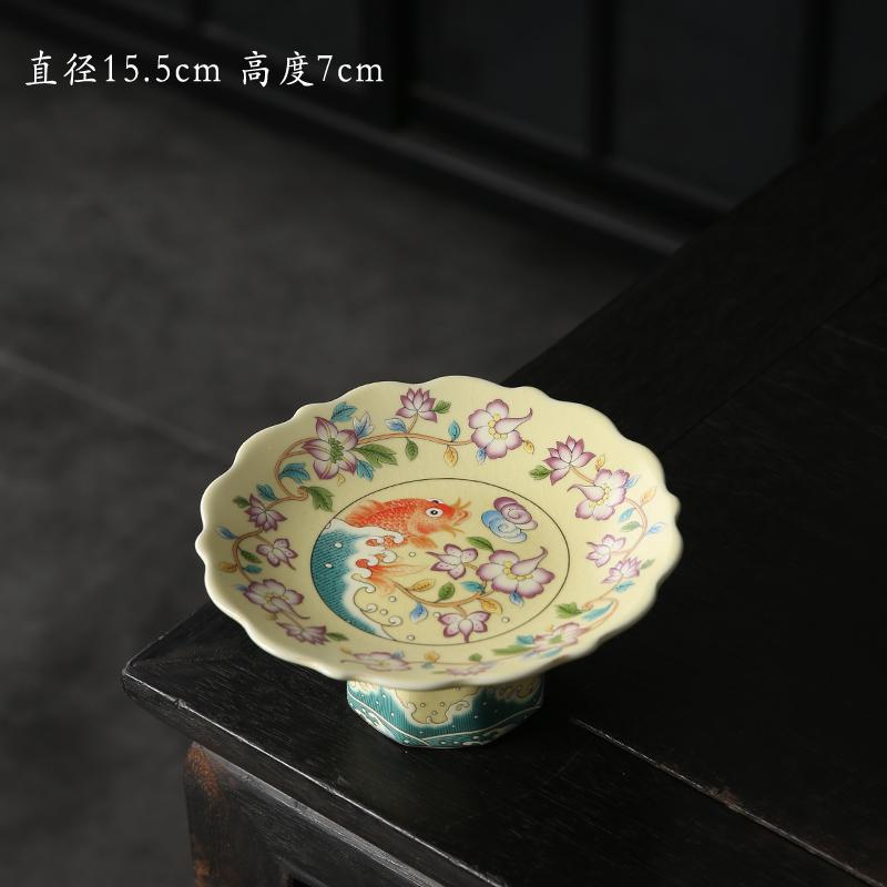 

Китайский сине-белый фарфор Тарелка для фруктов на высокой ножке Изысканный керамический поднос для чая Поднос для сухофруктов Креативная тарелка в форме цветка