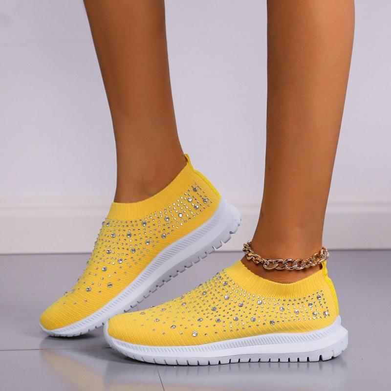 10 Colors Fashion Rhinestone Casual And Breathable Shoes Elastic Socks Shoes Rhinestone Flying Woven Women'S Shoes Super Comfortable Shoes