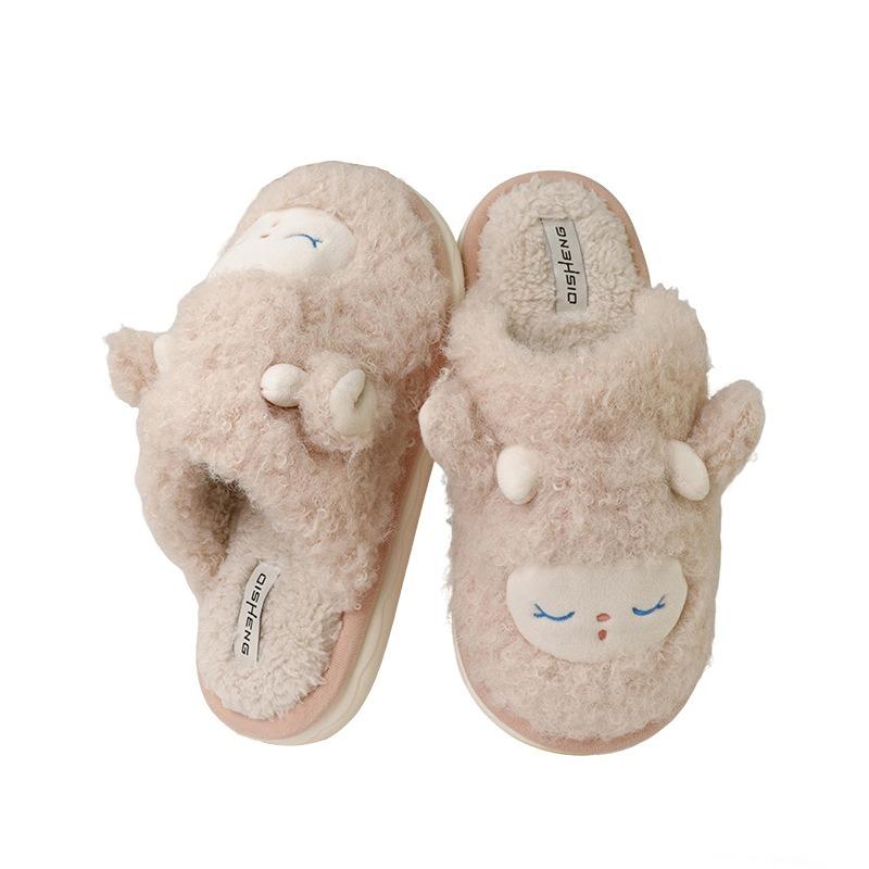 Nové roztomilé bavlněné pantofle s jehněčinou dámské podzimní a zimní venkovní nošení vnitřní domácí protiskluzové teplé plyšové pantofle