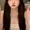 Korean Sweet Geometric Rhinestone and Pearl Water Drop Necklace - High-End, Light Luxury Clavicle Chain, Exquisite Fashion Jewelry