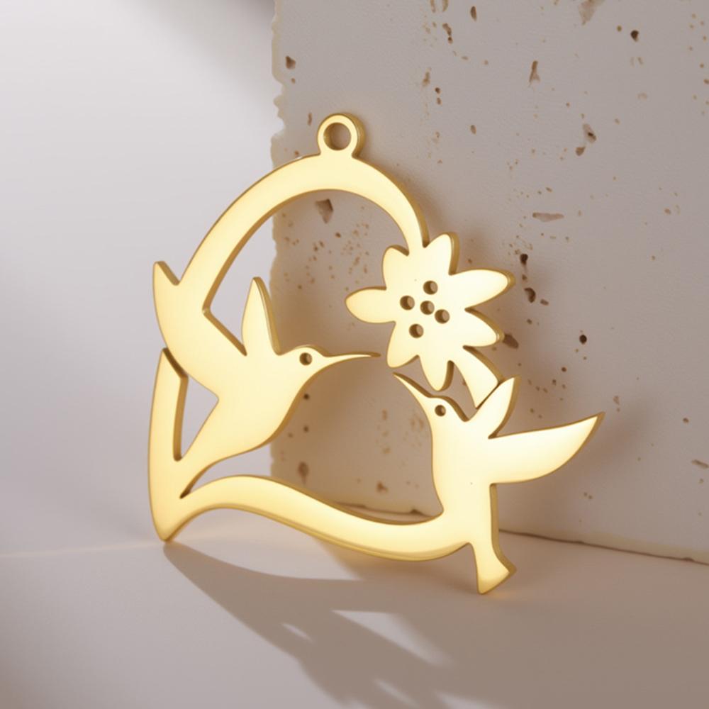 My Shape 5 pcs Flower Hummingbird Pendants Animal Birds Charms for Necklace Keychains Stainless Steel Jewelry Making DIY Gifts