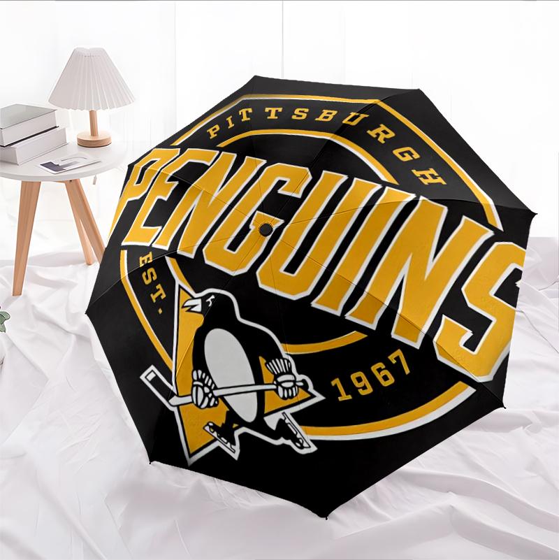 Pittsburgh Penguins Print Automatic Umbrella, 8 Rib Iron Frame, Plastic Handle, Suitable for Outdoor Travel &Daily , Ideal Gift