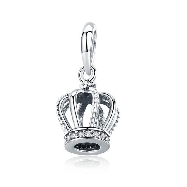925 Sterling Silver Princess Crown Charms Heart Love Lock Feather Clear CZ Pendant Beads Fit Silver 925 Bracelet Jewelry Making