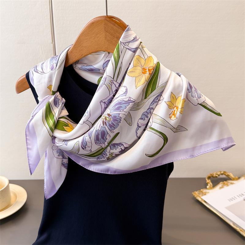 Vierkante Sjaal met Stippenprint voor Dames Zijden Sjaal Nekdoek Vrouwelijke Haarbanden Hoofddoeken Hoofdband Foulard Satijnen Hijab Bandana gray
