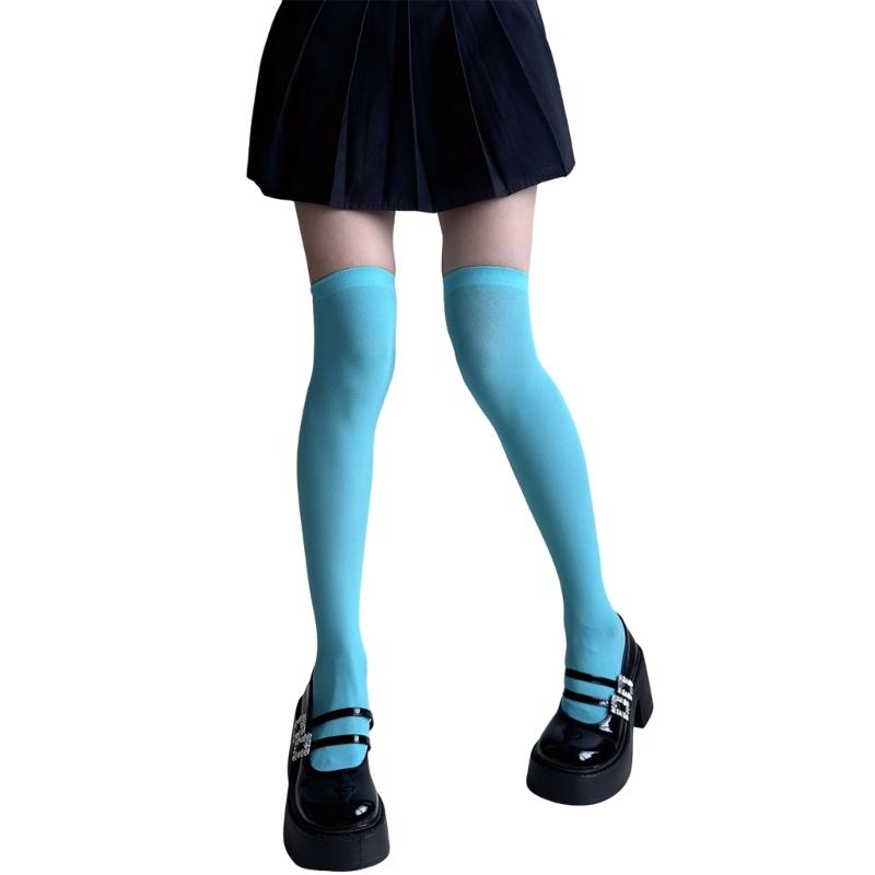 Damen Blickdichte Seiden Oberschenkelhohe Strümpfe Leggings Strumpfwaren Japanische Stile Anime JK Mädchen Bunte Überknie Lange Socken