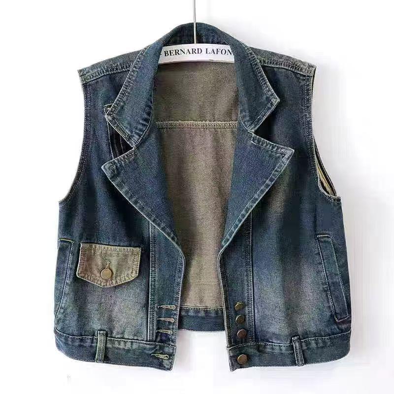 Women s Retro Western Lapel Denim Vest - Spring/Summer 2025 Collection L (105-115 jin)