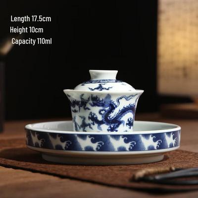 Auspicious Dragon Blue and White Sancai Gaiwan