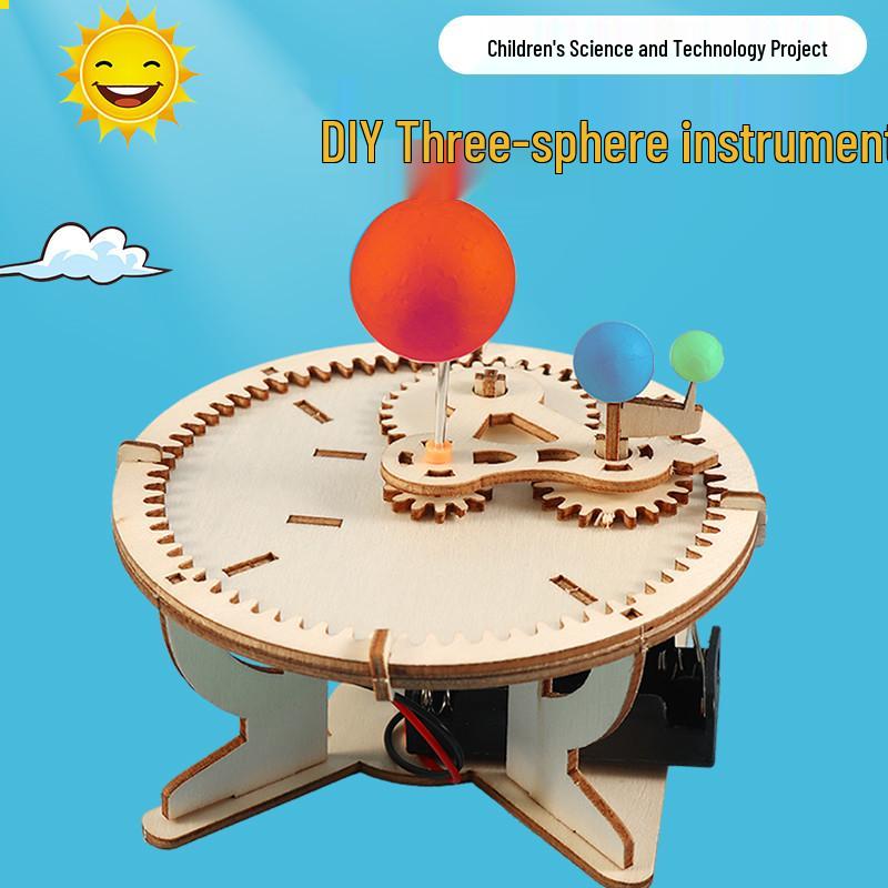 Handmade Three-Ball Orrery DIY Kit: Creative Physics Experiment for Elementary Students. 14*20 cm