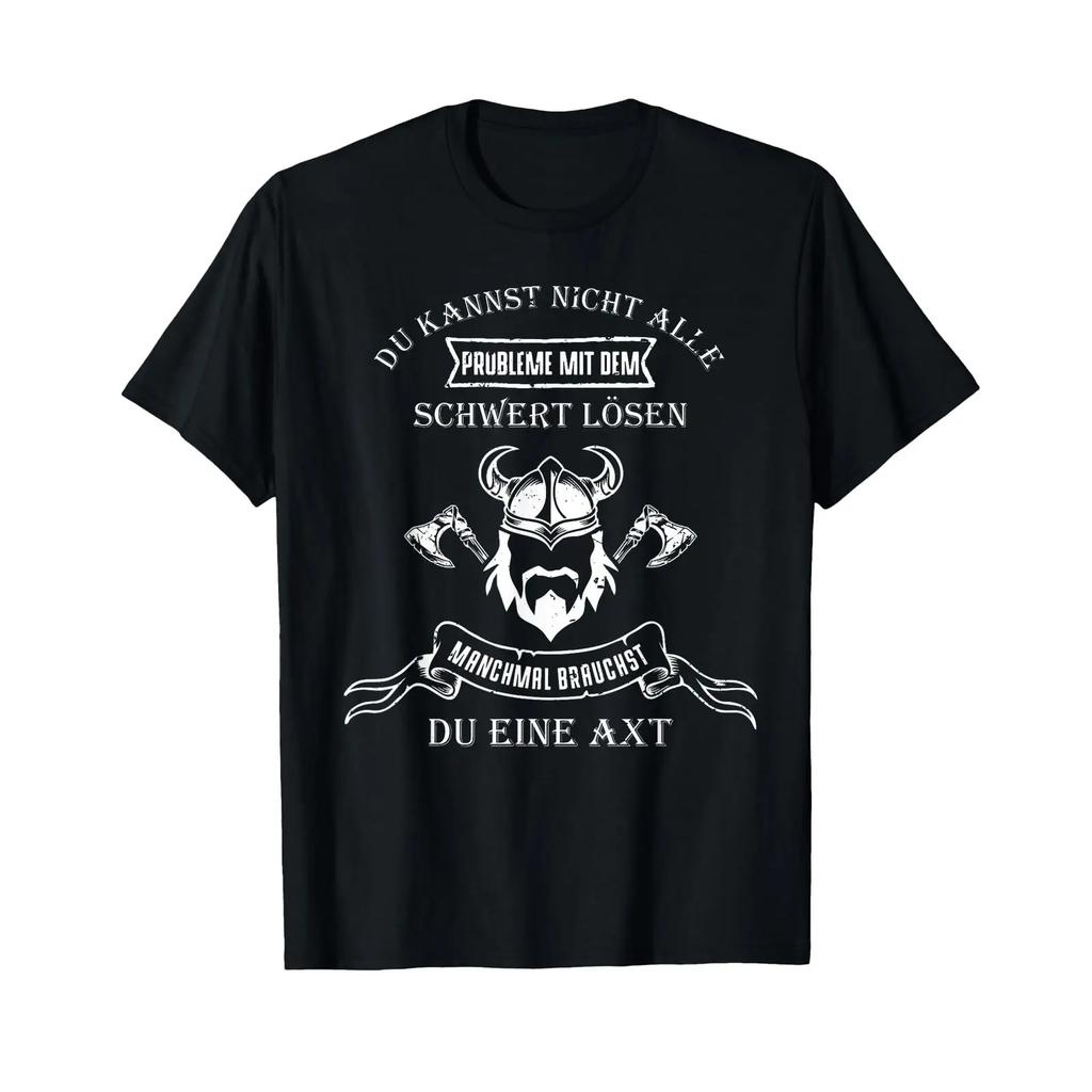 Kannst Nicht Alle Probleme Mit Schwert LSen Axt Wikinger T Shirt Vintage Streetwear Breathable Graphic Slightly