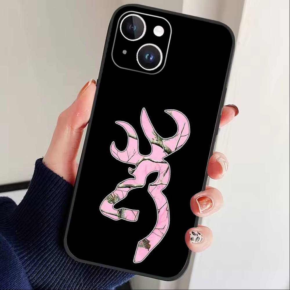 Deer Hunting Camo Phone Case For iPhone17,16,15,14,13,12 Plus,Max Soft Silicone Black Cover