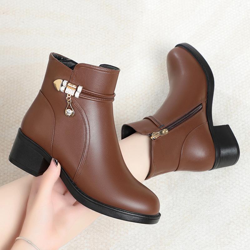 Nové dámské boty Módní Kotníkové Krátké Boty z Měkké Kůže Vlněná Plyšová Platforma Sněhule pro Ženy Zimní Bavlněné Boty