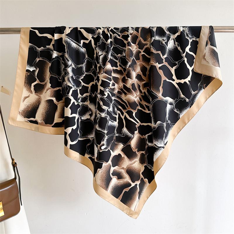 Striped Twill Silk Scarf: Large Square Shawl & Sunscreen Travel Headscarf - 90cm, Perfect for Spring & Autumn