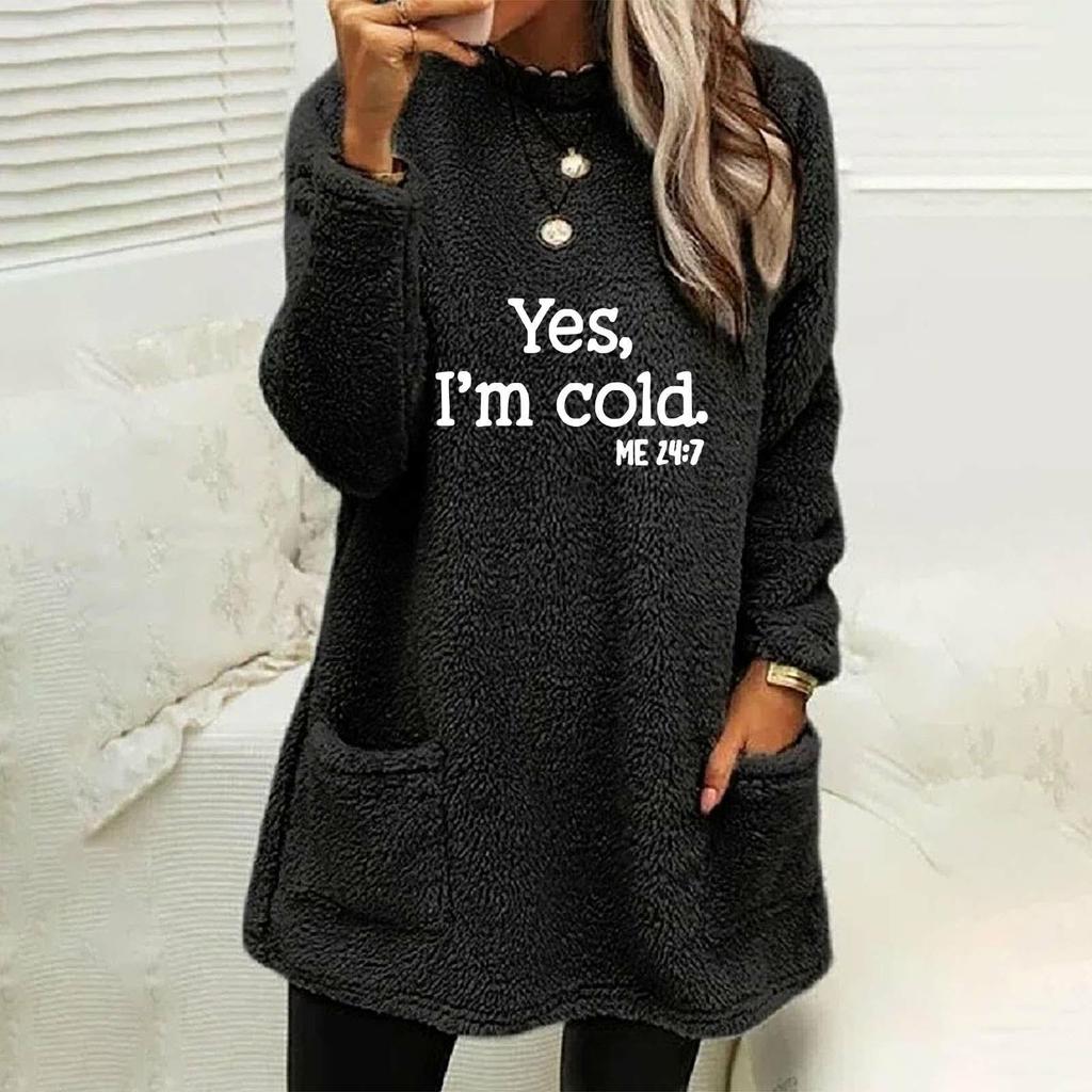 Soft Velvet Long Sleeve Sweatshirt with Letter Print and Pockets for Women Autumn Winter Casual Wear