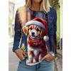 Autumn and Winter Round Neck 3D Christmas Cute Dog Printed Top Fashionable Casual Long Sleeved Women's T-shirts