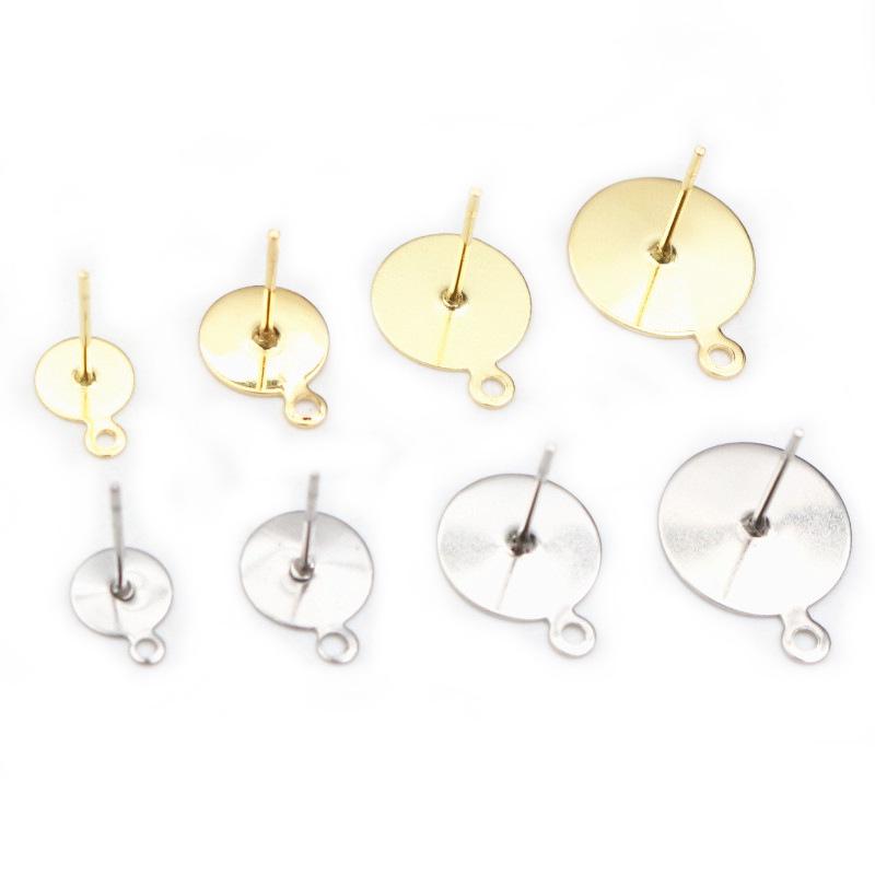 100 pcs Stainless Steel Flat Tray Earring Posts with Loop for DIY Jewelry