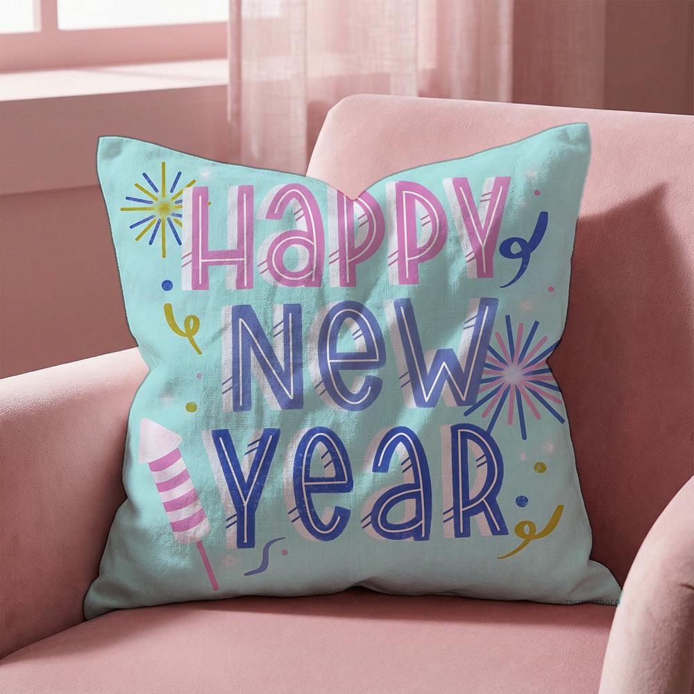 Holiday New Years Day Cushion Cover MultiScene Pillow Cover for Home Car Reversible Soft Durable for Daily Use