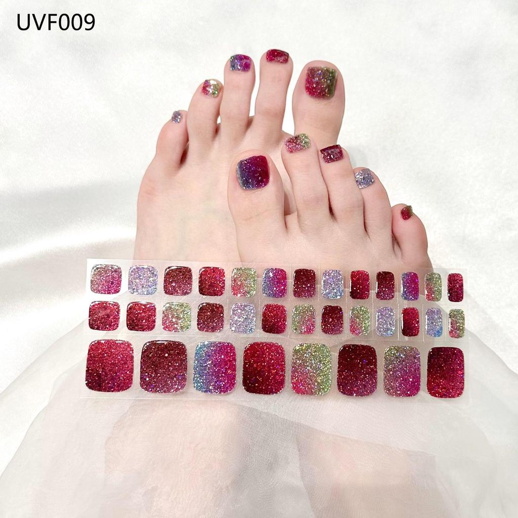 Gel Toe Nail Art Stickers - Semi-Cured UV Lamp Foot Nail Polish Stickers