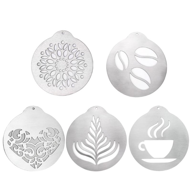 5 PCS/set Stainless Steel Lattes Art Stencils Cappuccinos Art Templates